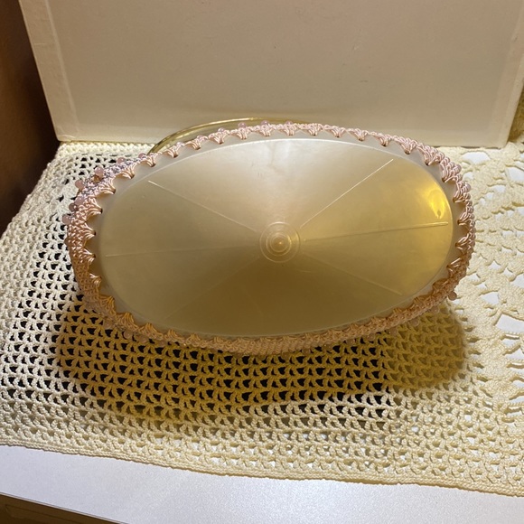 Handmade repurposed crocheted and beaded handbag with acrylic handles - Picture 5 of 10